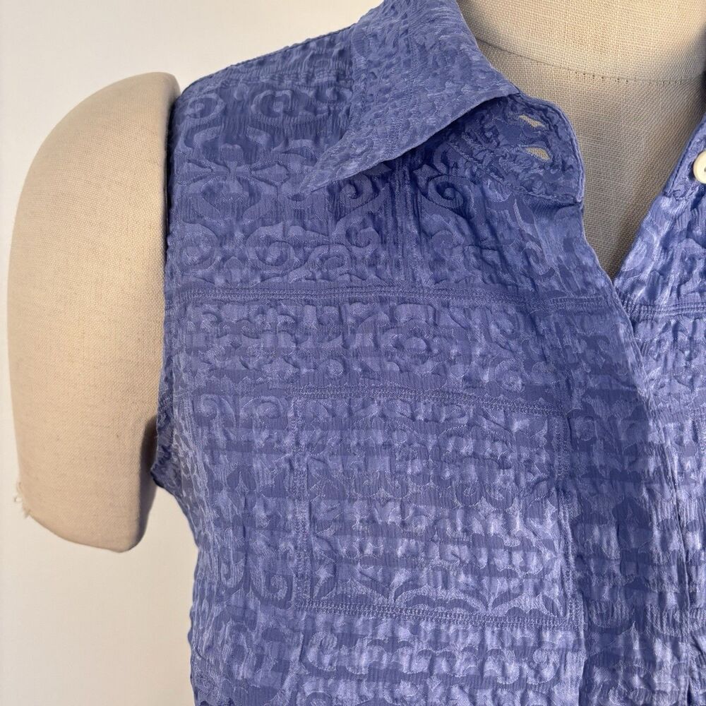 VTG Talbots Womens 6 Pure Silk Blue Printed Sleeveless Button Up Shirt Top Flaw - Picture 3 of 9